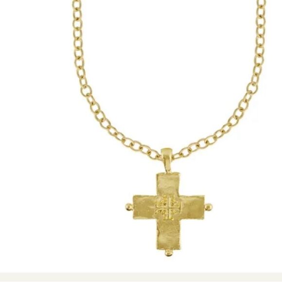 Susan Shaw Jewelry - Long Jerusalem cross Elegant Gold Cross Pendant Necklace